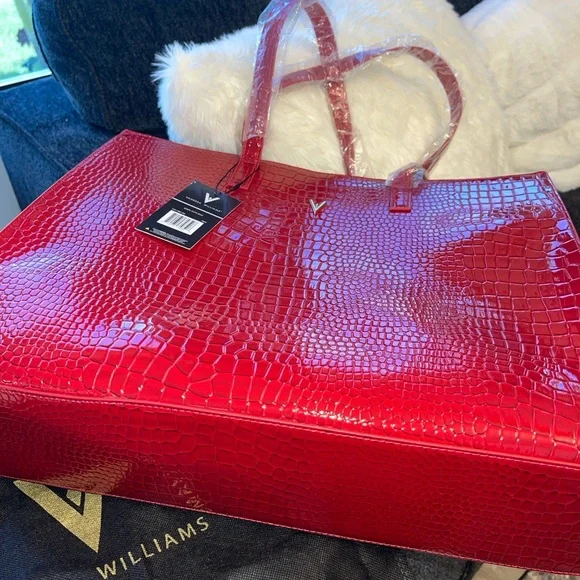VANESSA WILLIAMS Vibrant Red Croc-Embossed Tote Bag - Picture 4 of 15